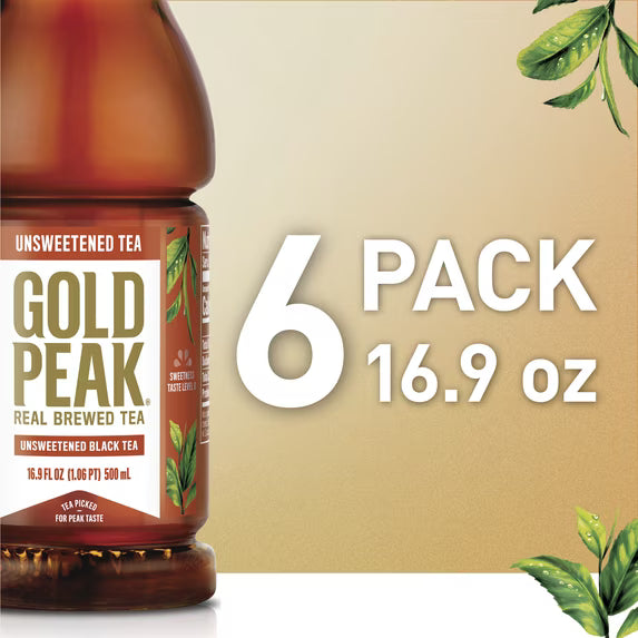 (2 PACK) Gold Peak Iced Tea, Zero Sugar Sweet Tea Bottles, 16.9 fl oz, 6 pack