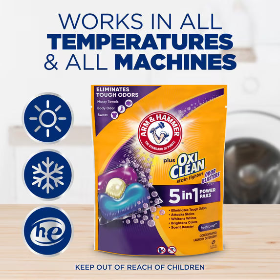 ARM and HAMMER Plus OxiClean 5-in-1 Laundry Detergent Power Pks Fresh Burst 42ct Pack of 2