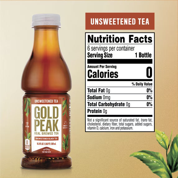 (2 PACK) Gold Peak Iced Tea, Zero Sugar Sweet Tea Bottles, 16.9 fl oz, 6 pack